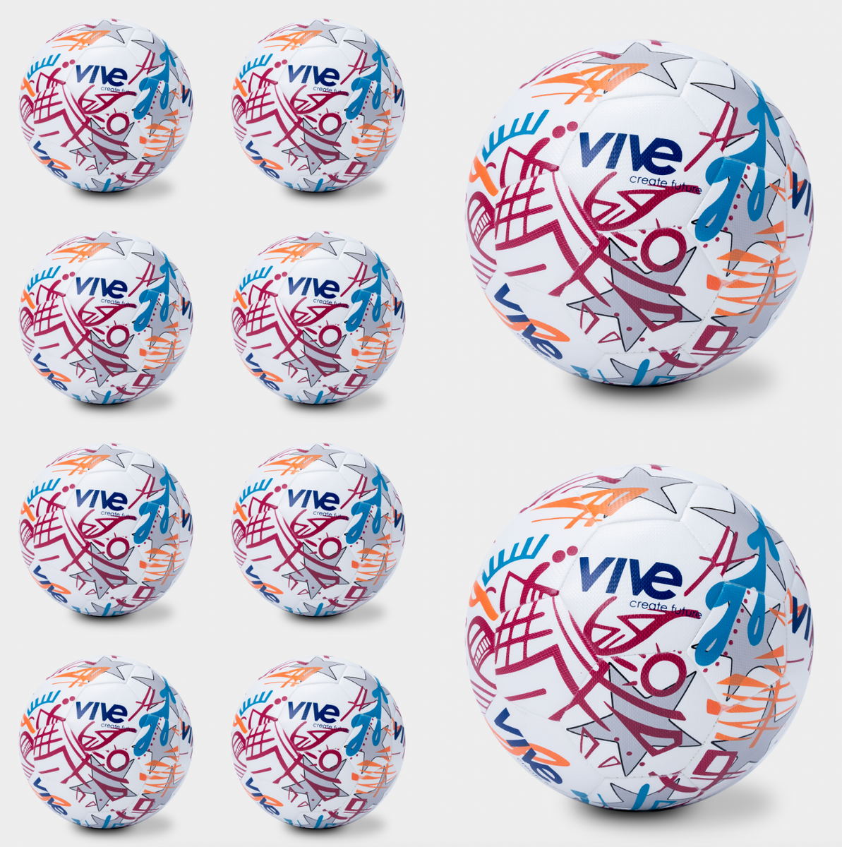 10 Pack Bulk 'Golazo' Size 4 Soccer Ball Red, Orange, and Blue VIVE