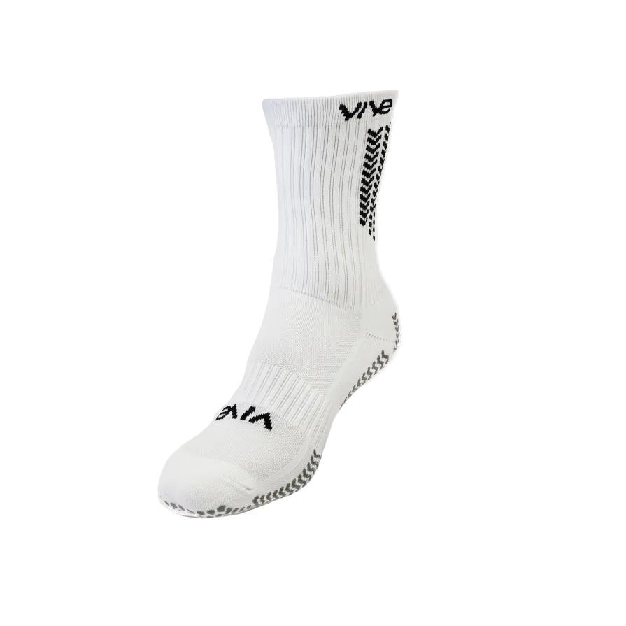 White sock with black branding on a white background