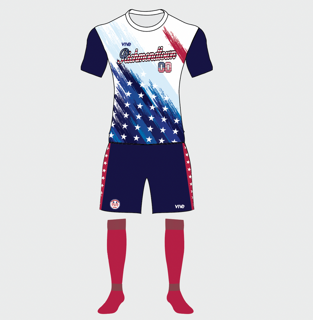 Athletic outfit with American flag design on a white background