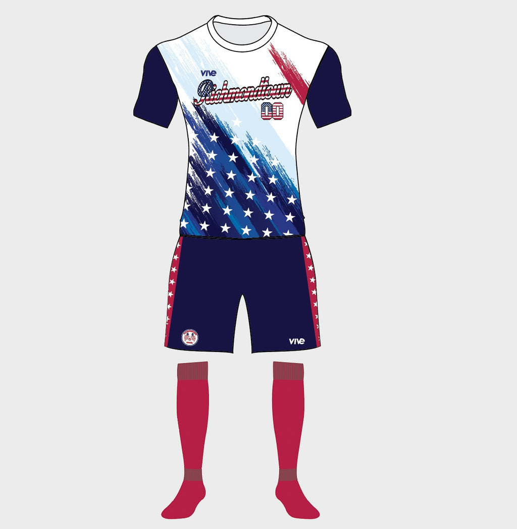Athletic outfit with American flag design on a white background