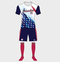 Athletic outfit with American flag design on a white background