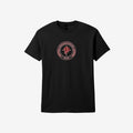 black t shirt with maroon logo 