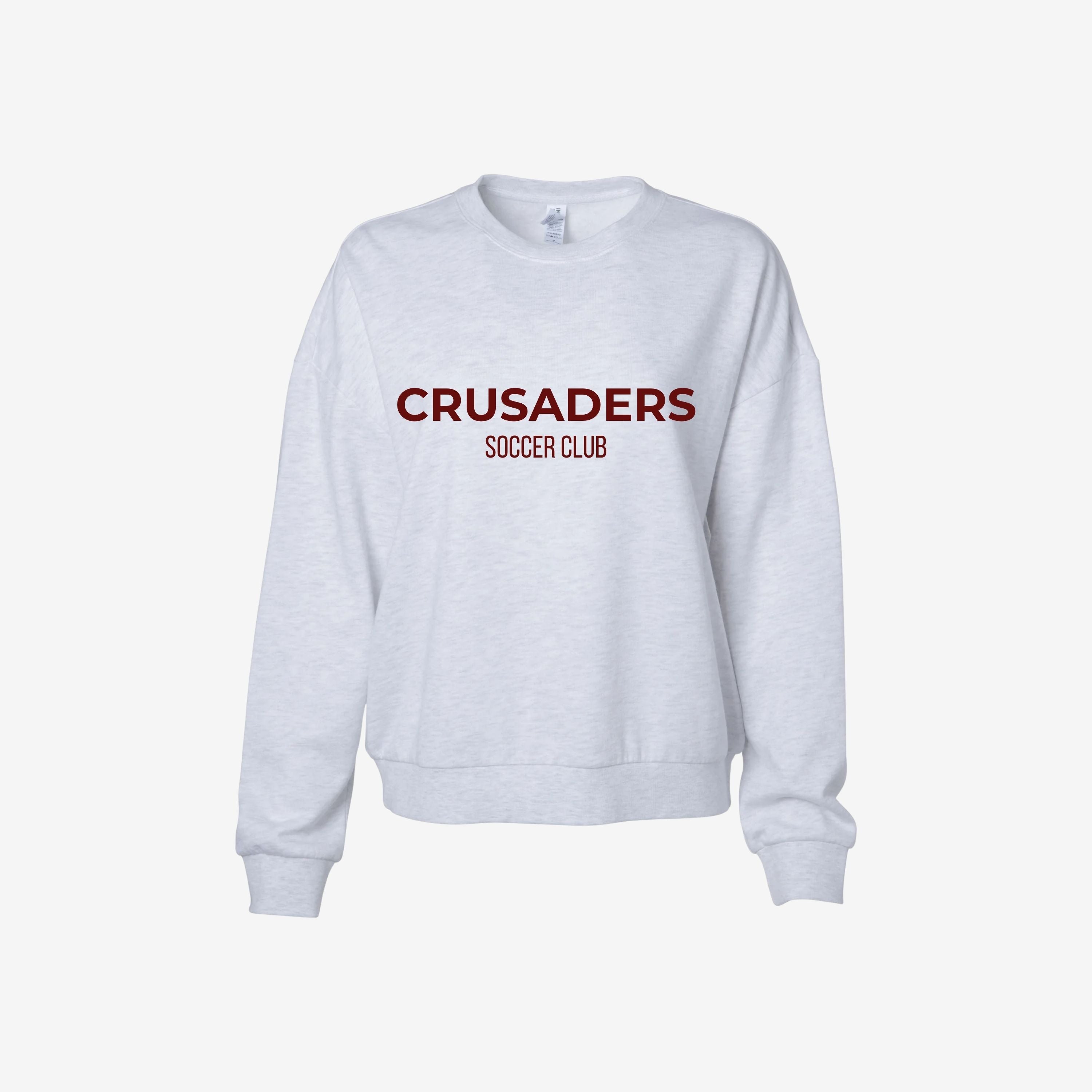 grey crewneck with maroon letters