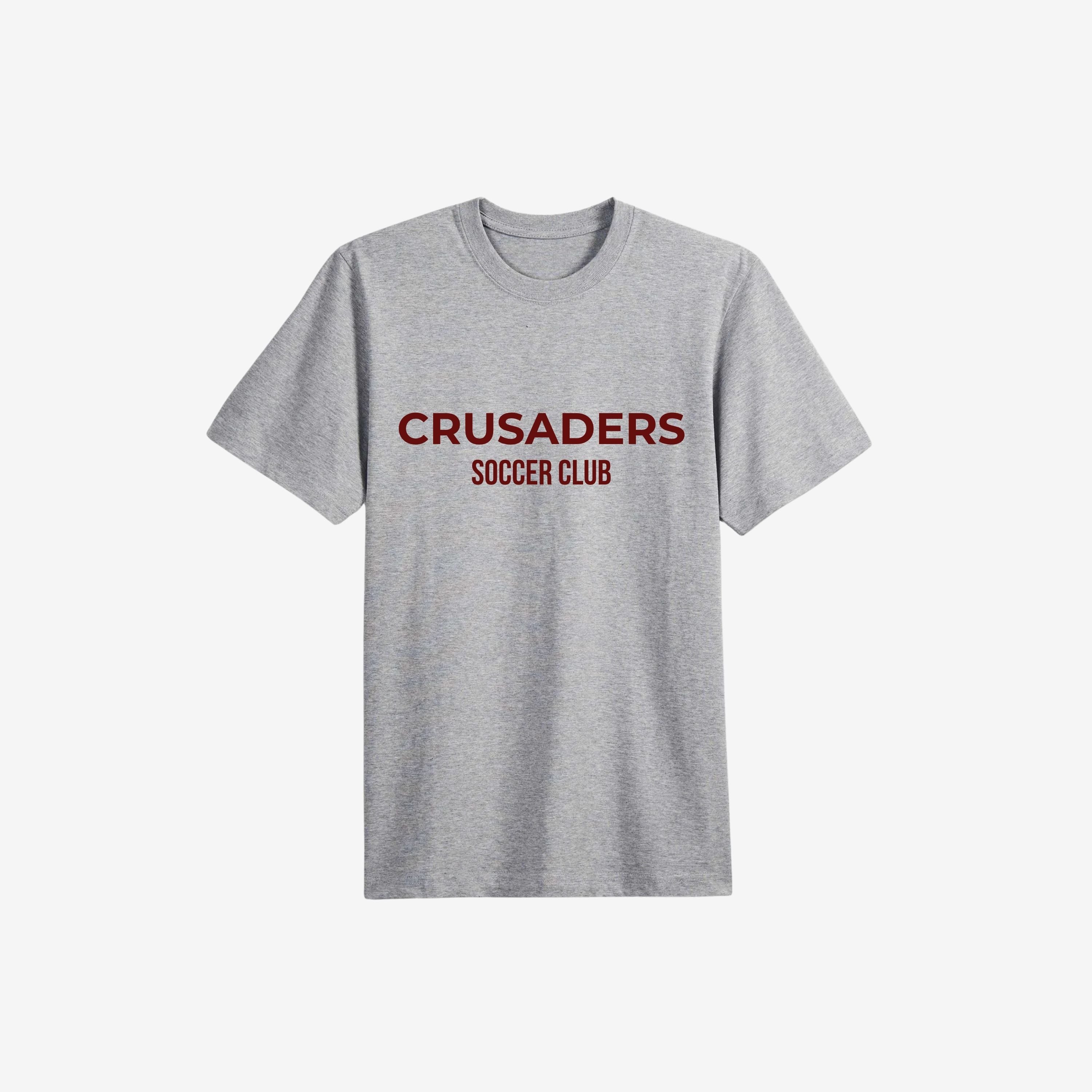 grey tee shirt with maroon writing 