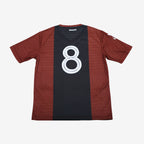 back view of maroon jersey with black strip