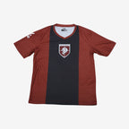 maroon jersey with black strip down middle