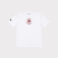white t shirt with maroon logo