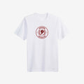 white t shirt with maroon logo