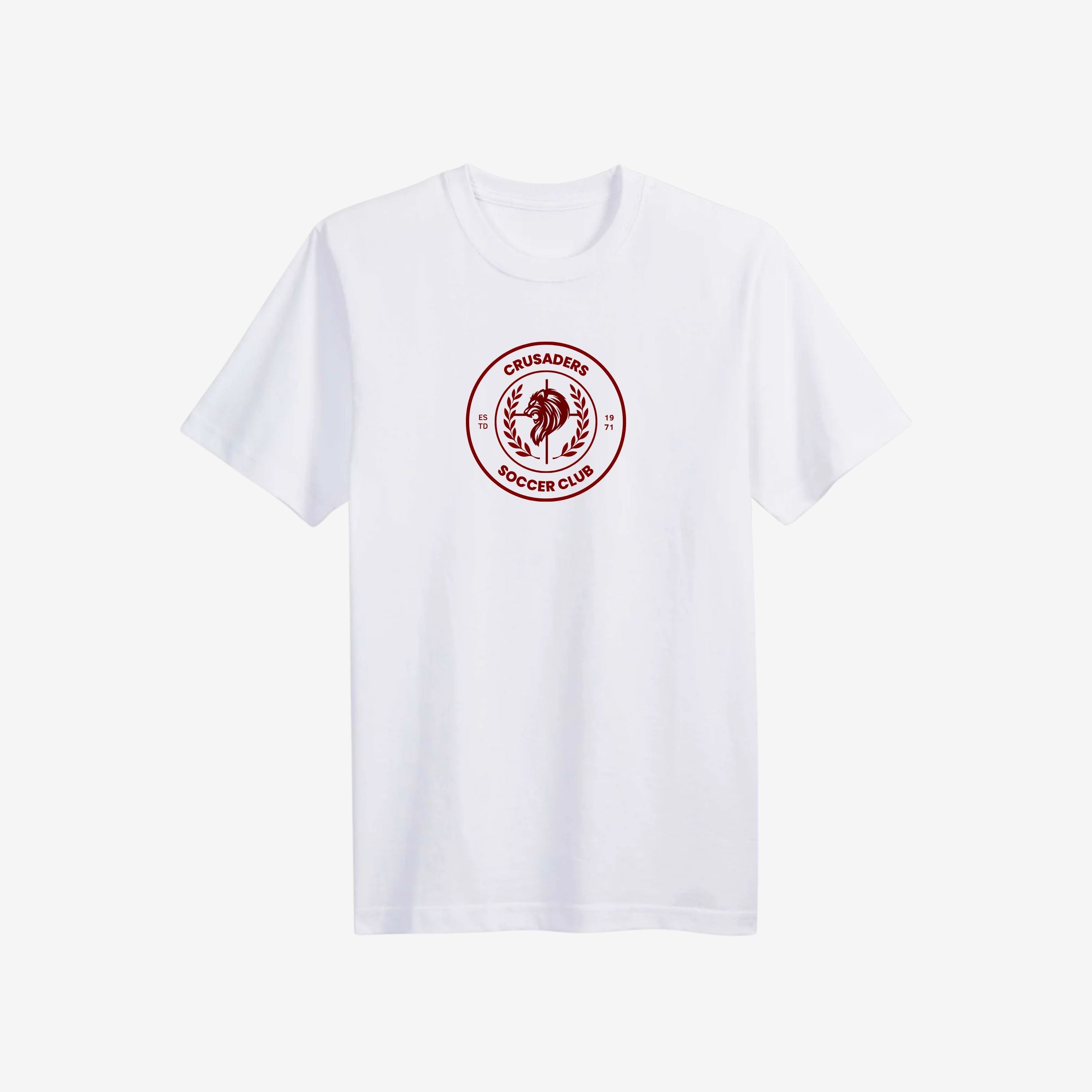 white t shirt with maroon logo