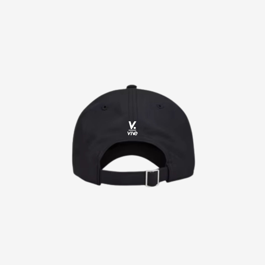 back view of black hat