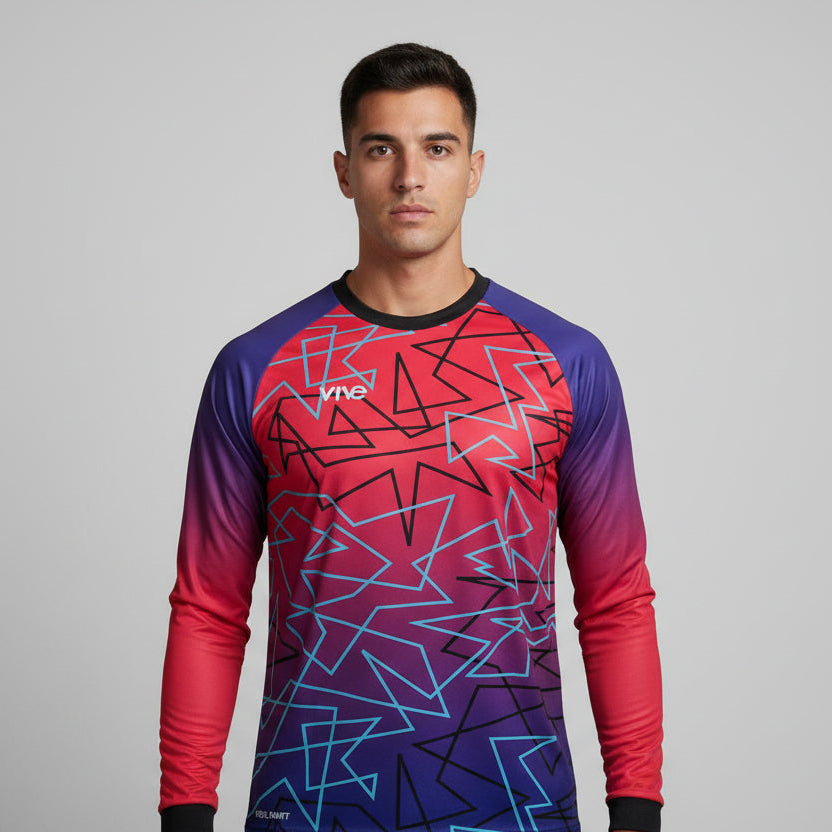 Long-sleeve shirt with geometric pattern on a white background