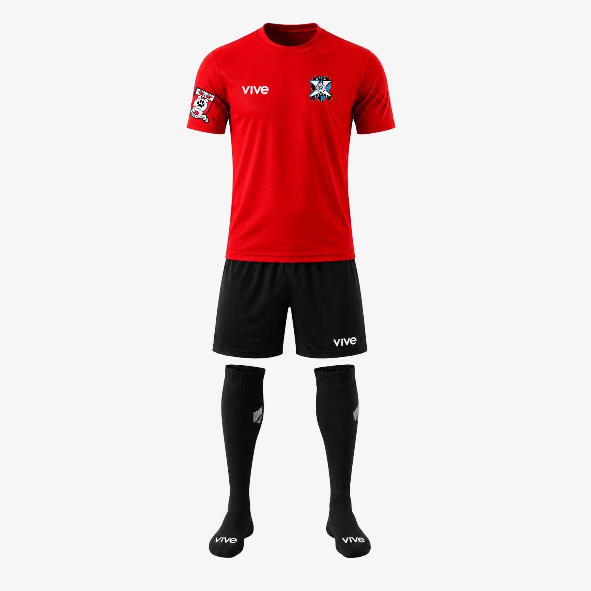 red jersey black short black socks