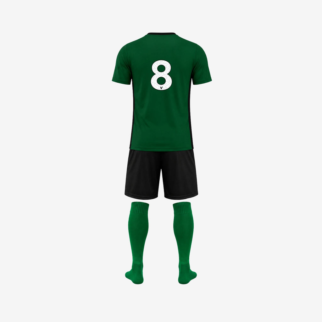 back view of green jersey kit