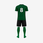 back view of green jersey kit