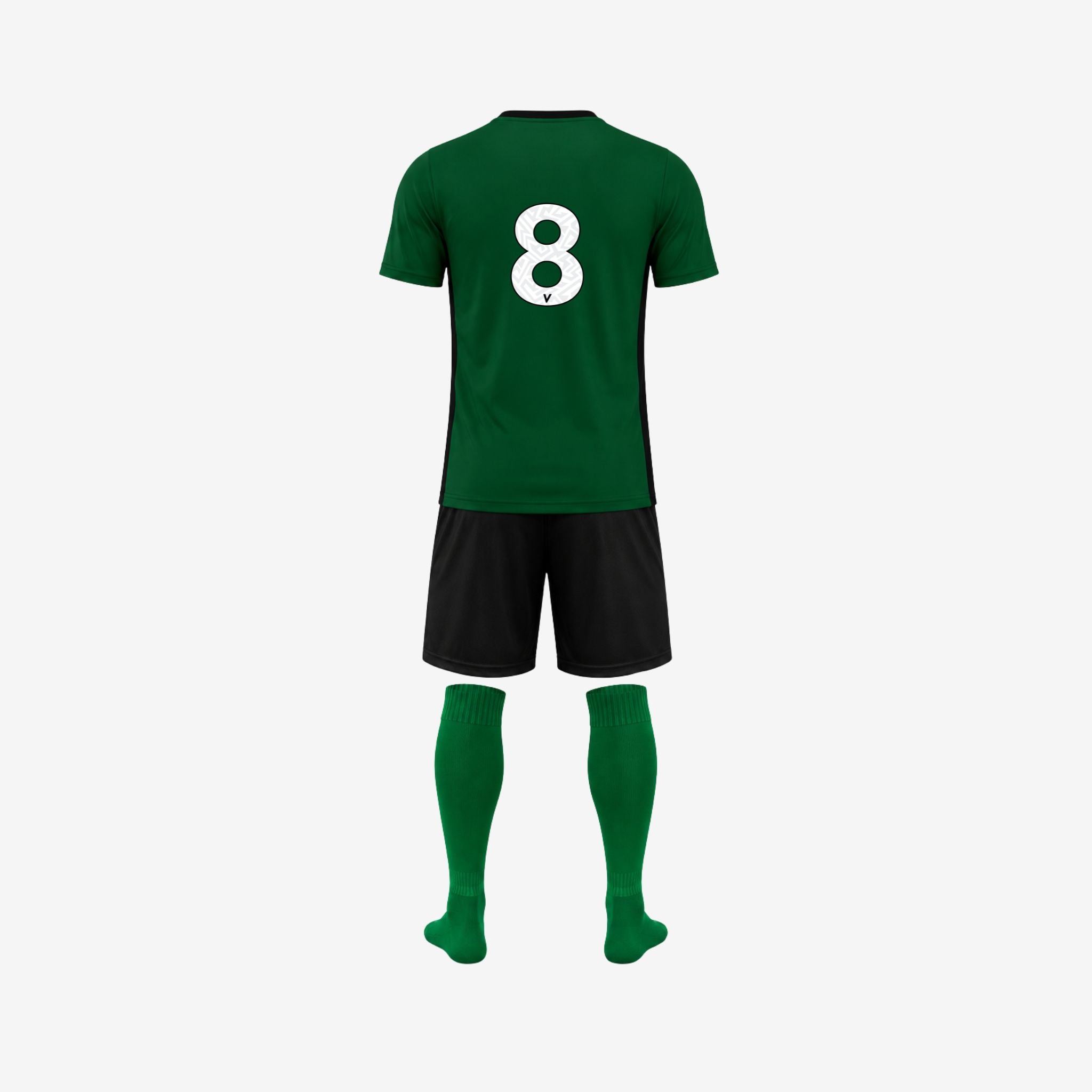 back view of green jersey kit
