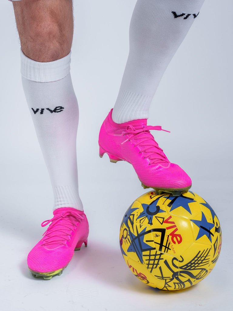 Superar Soccer Socks on Model with Soccer Ball - White with Black detail from VIVE