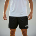 A pair of black soccer training shorts with a soft, stretch elastic waistband and the brand 'VIVE' logo on the front.