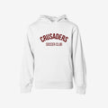 white hoodie with maroon wording