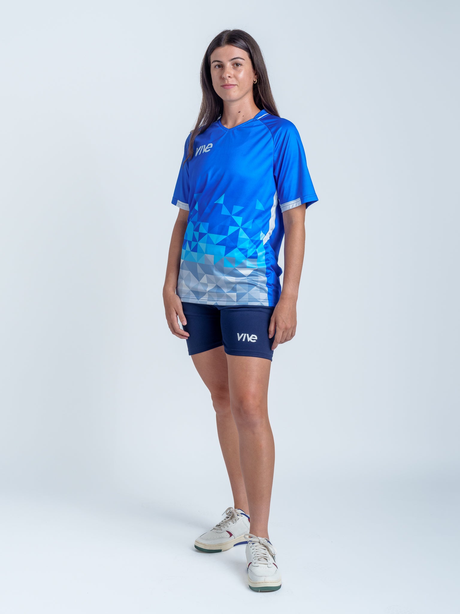 Campeones Soccer Training Jersey on Model Full Body - Blue color with White design from VIVE