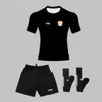 VIVE Create Future ASLA Training Kit: black jersey with orange logo, black shorts with white accents, and black socks with white stripes.
