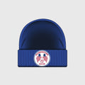 VIVE Create Future Richmondtown Soccer Club royal blue knit beanie with club emblem featuring two American flags and a soccer ball.