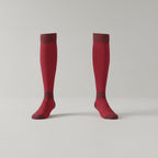 VIVE Create Future Richmondtown Soccer Socks in red with maroon accents. Knee-high athletic socks.