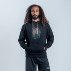 The Movement Hoodie on Model - Black color with Multi color design from VIVE