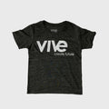 Black t-shirt with 'Vive create future' text on a brick wall background