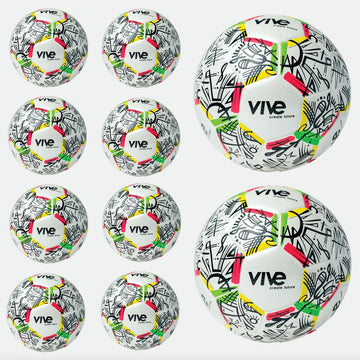 Campeones Size 5 Soccer Ball Bulk Pack of 10 - White color with black artwork and red yellow red trim from Vive