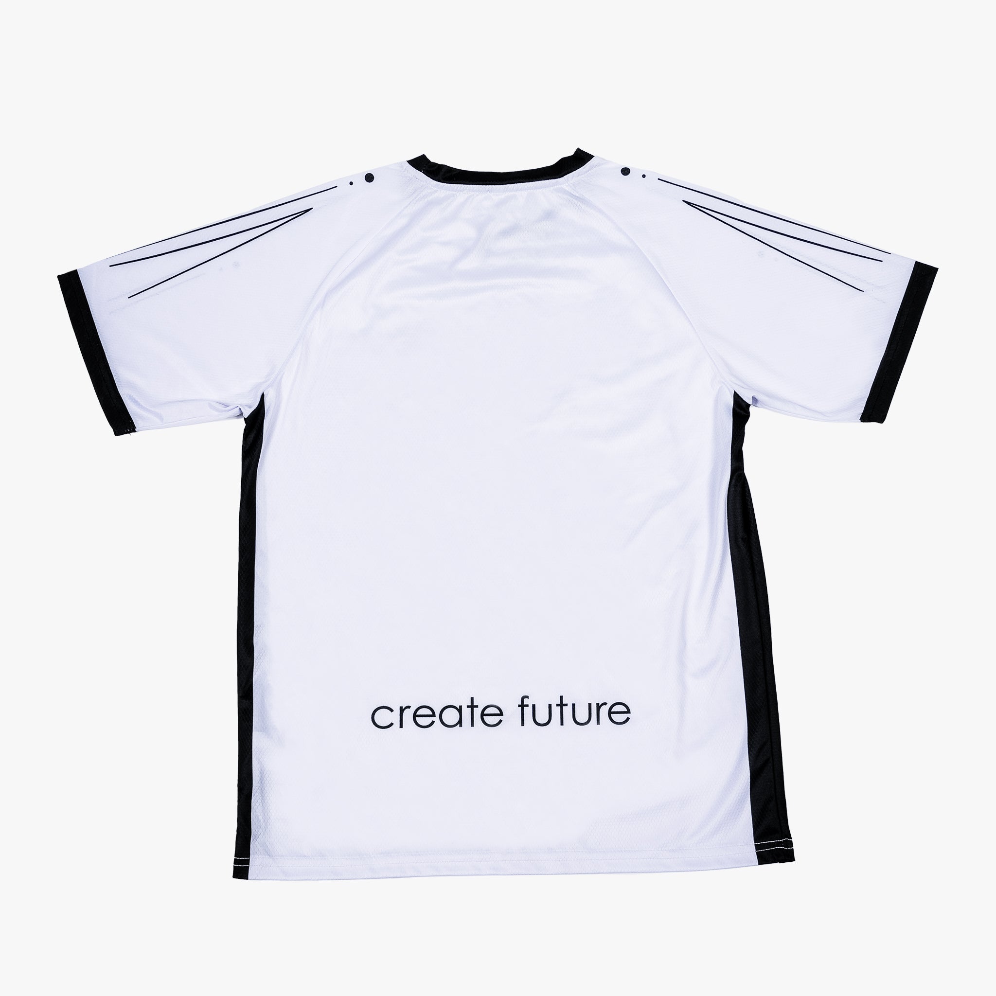 Flashes Soccer Jersey back side view - White and Black color design from VIVE