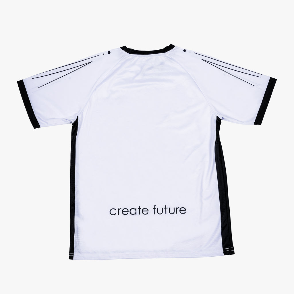 Flashes Soccer Jersey back side view - White and Black color design from VIVE
