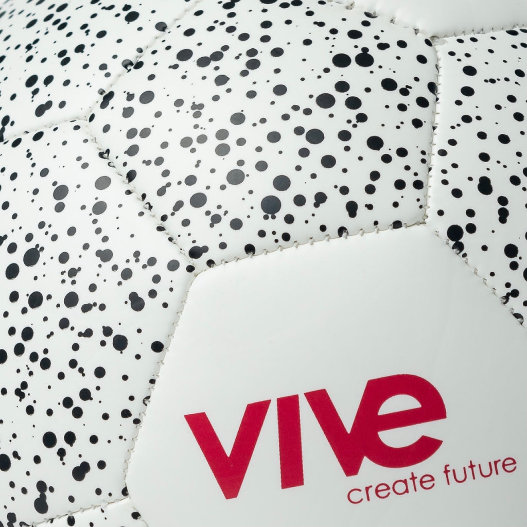 Pintura Size 3 Soccer Ball close up detail shot - Black and White color with red lettering from Vive