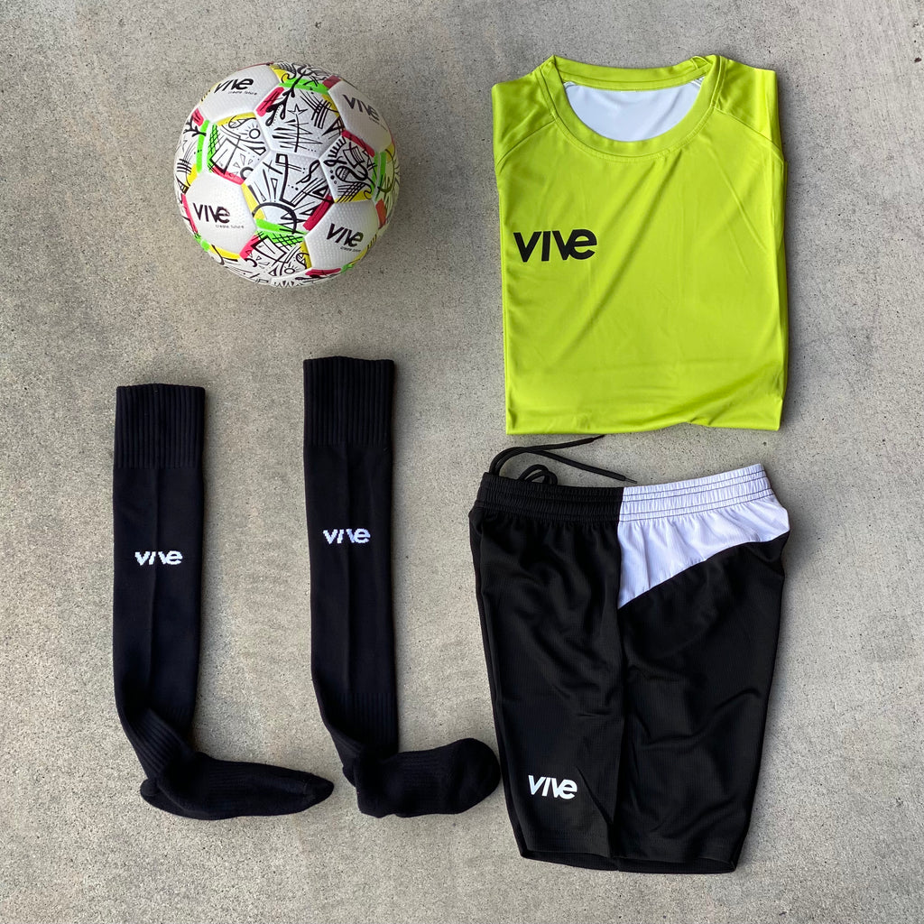 Rapido Training Jersey with soccer ball soccer shorts and soccer socks - Yellow with Black logo from Vive