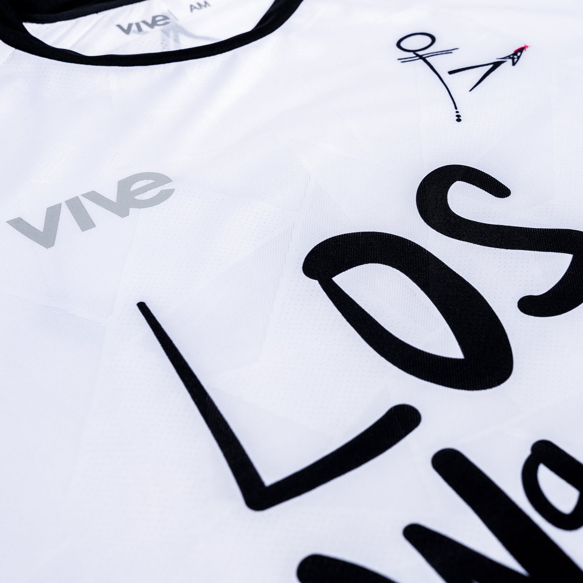Ultimate Soccer Jersey Los Angeles close up side view - White color with Black lettering from VIVE