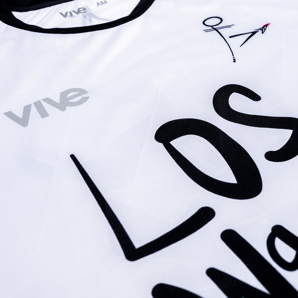 Ultimate Soccer Jersey Los Angeles close up side view - White color with Black lettering from VIVE