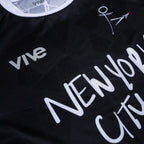 Ultimate Strike 22 NYC Soccer Jersey side view angle- Black color with white lettering from VIVE