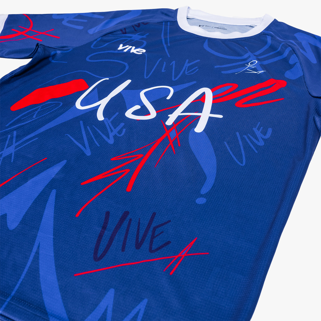 USA Wild Soccer Jersey view from side angle - Blue and Red color with White lettering from VIVE