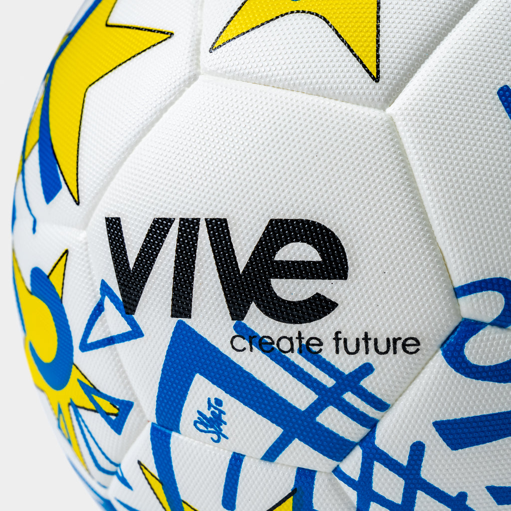Elite Grafico Size 5 Soccer Ball close up view - White and Yellow and Black  from Vive